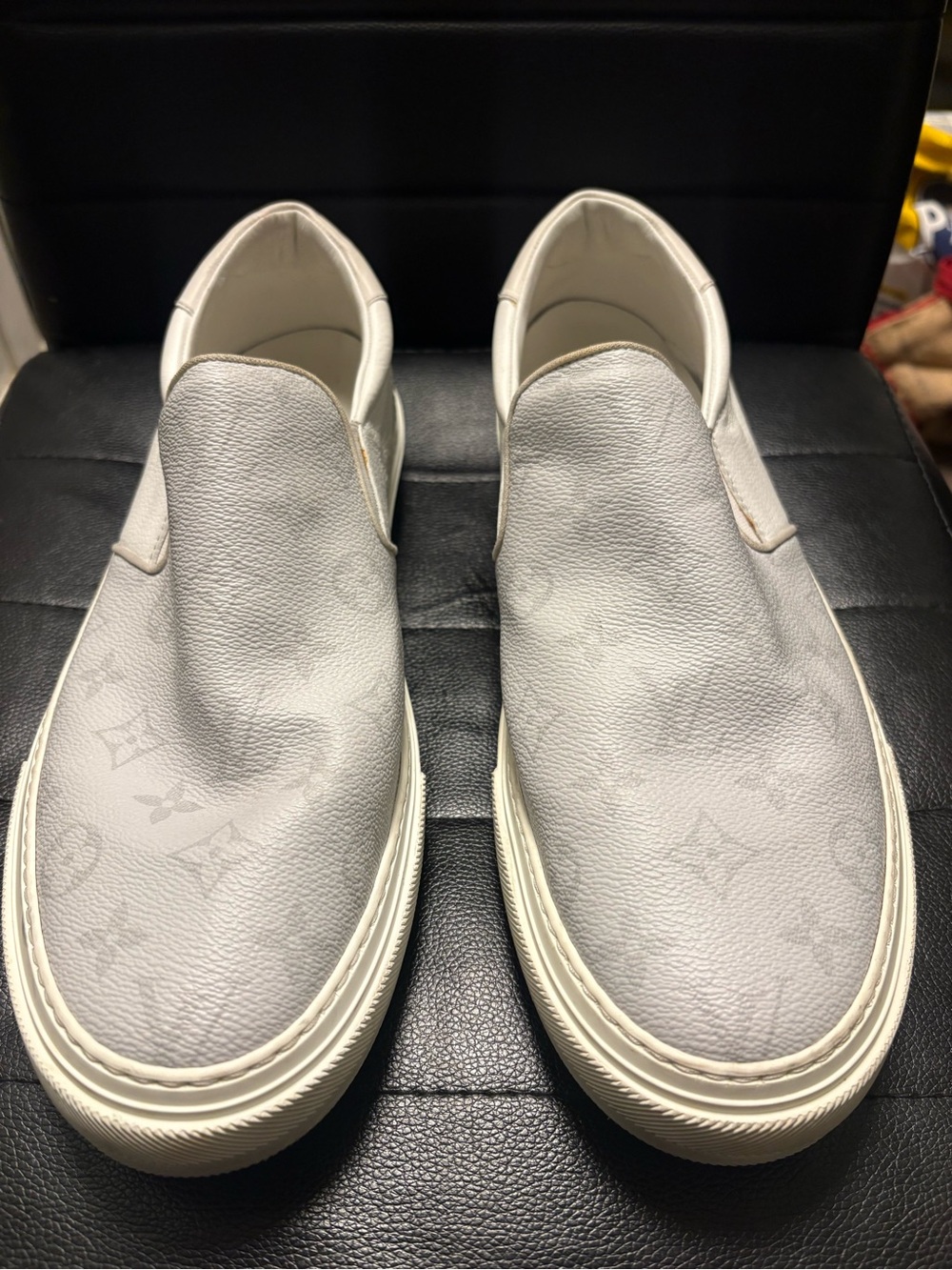 Men's Slip-On Leather Casual Sneakers in Off-White